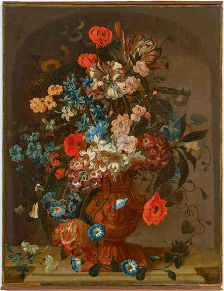Still life of flowers in a terracotta vase - Pieter Hardimé