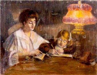 Mother and child working on their lessons together - Elisabeth Gay