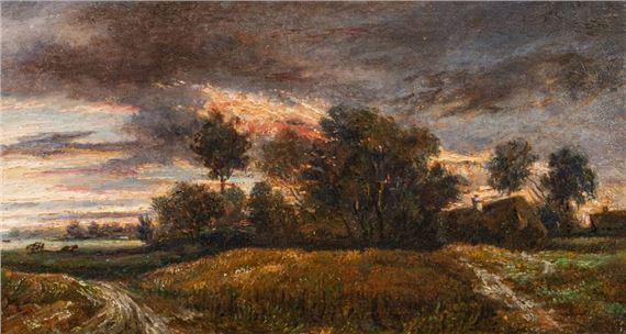 Country Landscape at Twilight or The Farm by Jules Dupré