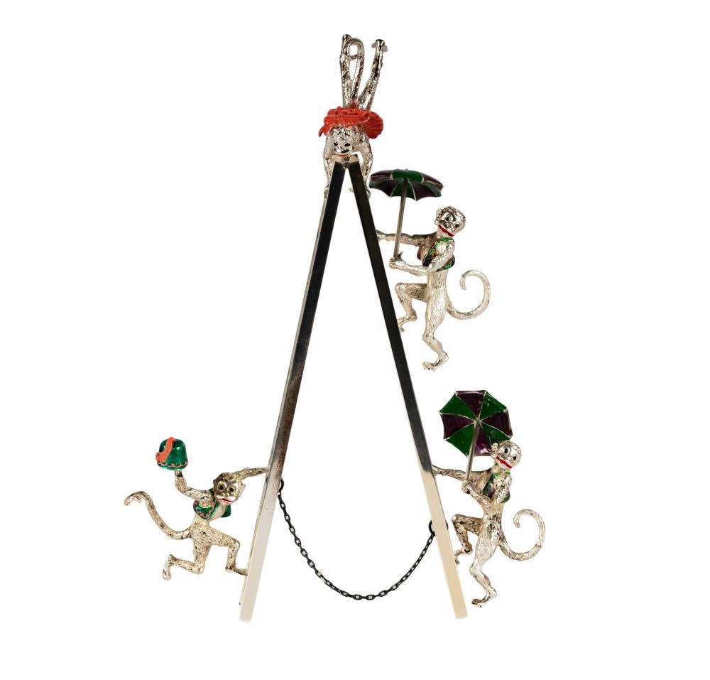 Artwork by Gene Moore, Sterling and Enamel Circus Monkey Group, Made of Sterling Silver, Enamel