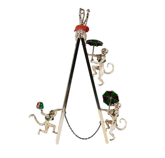 Sterling and Enamel Circus Monkey Group - Gene Moore