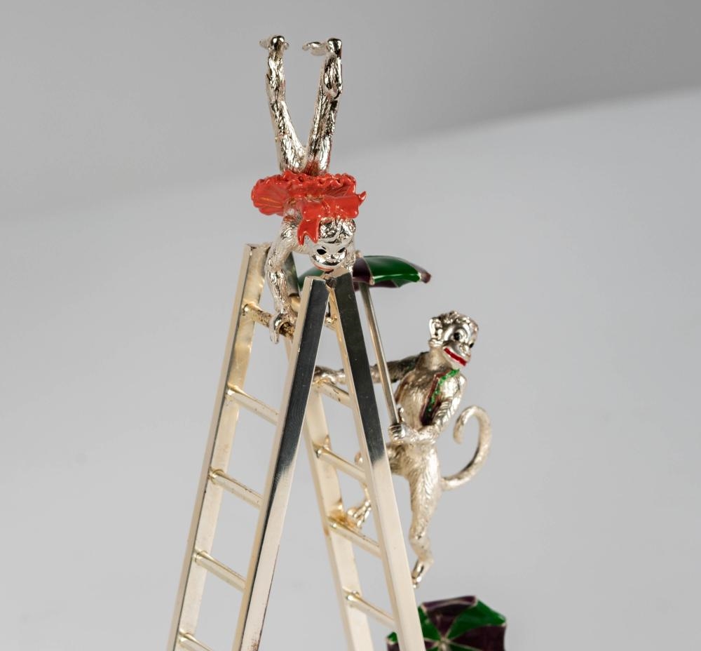 Artwork by Gene Moore, Sterling and Enamel Circus Monkey Group, Made of Sterling Silver, Enamel