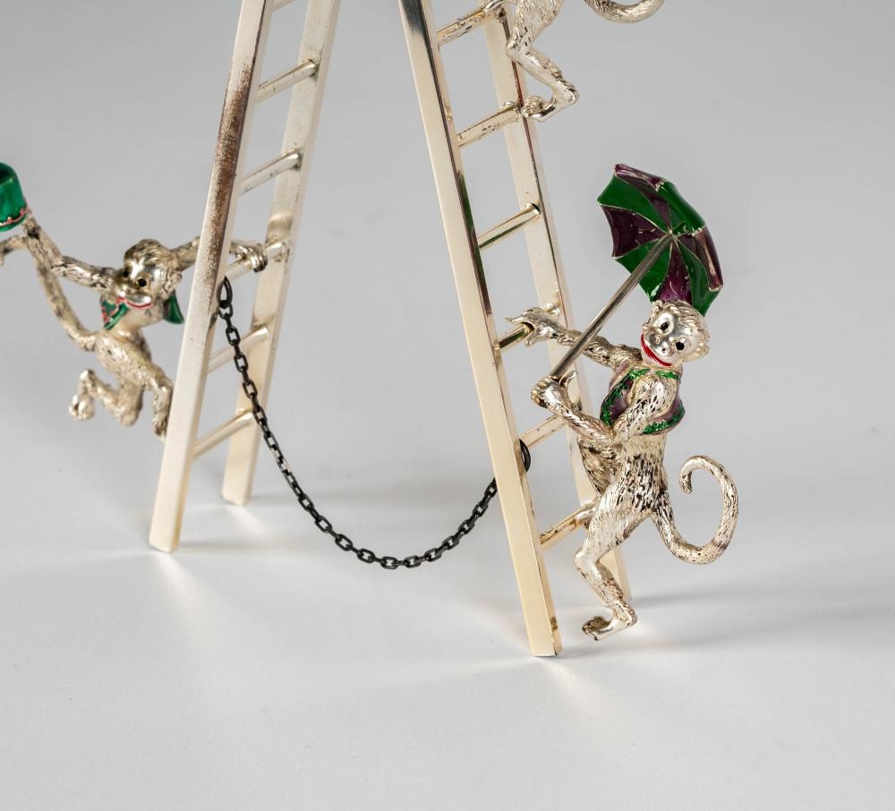 Artwork by Gene Moore, Sterling and Enamel Circus Monkey Group, Made of Sterling Silver, Enamel