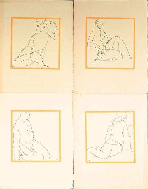 Artwork by André Domin, Celles qui attendirent : Pénéloppe, Aude, Pamela, Gaby, Made of Portfolio With Flaps, Complete With Four Black-And-White Engraved Plates