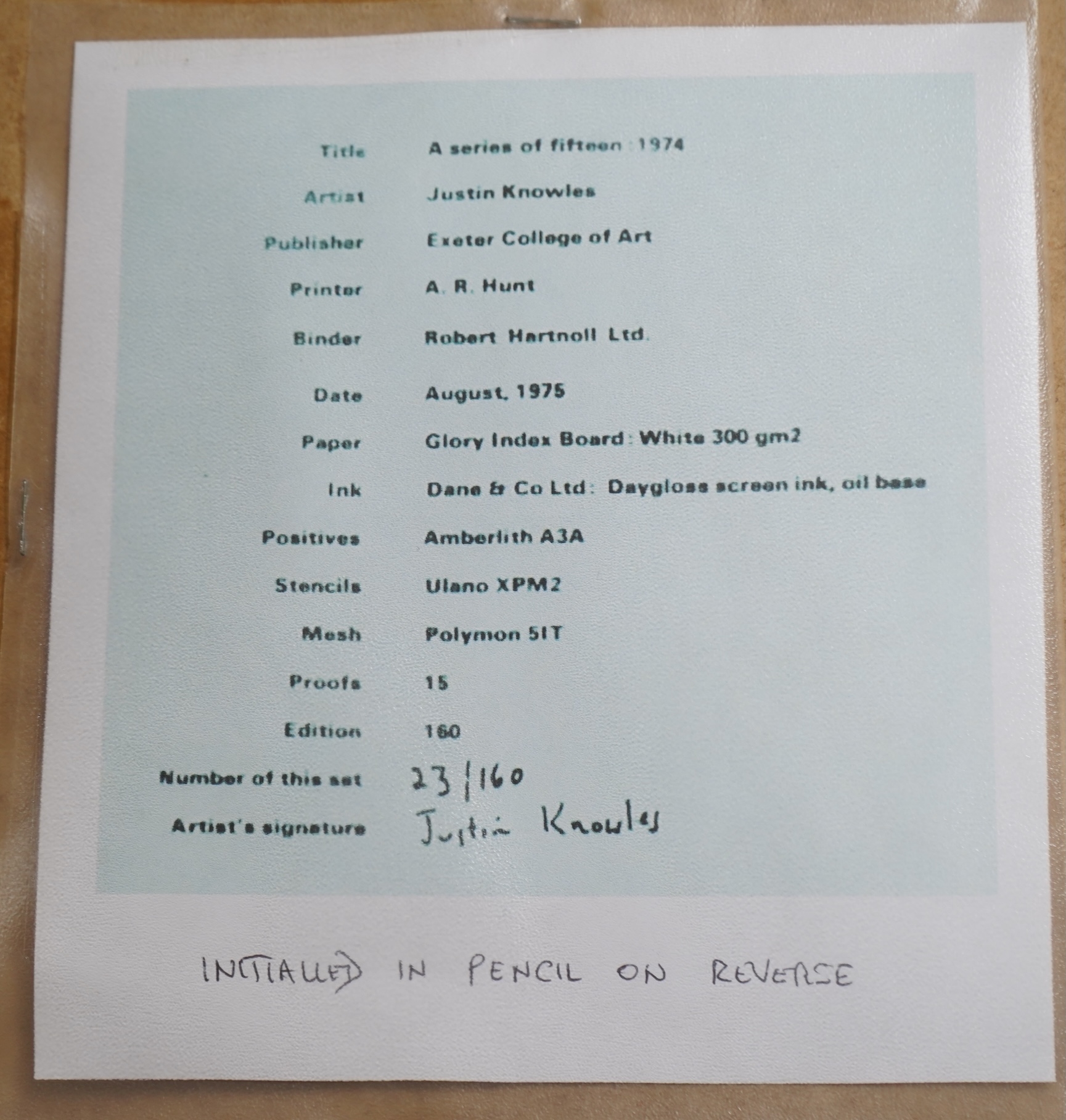 Justin Knowles | A Series of Fifteen: 1974 (1974) | MutualArt