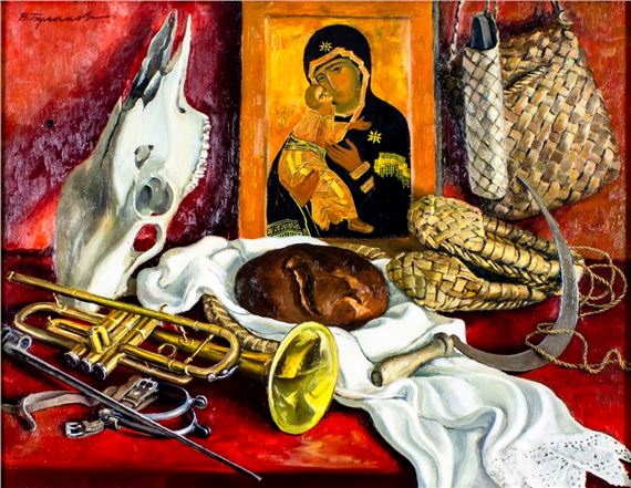 Still Life - Red Wheel by V P Bulakov, 1990