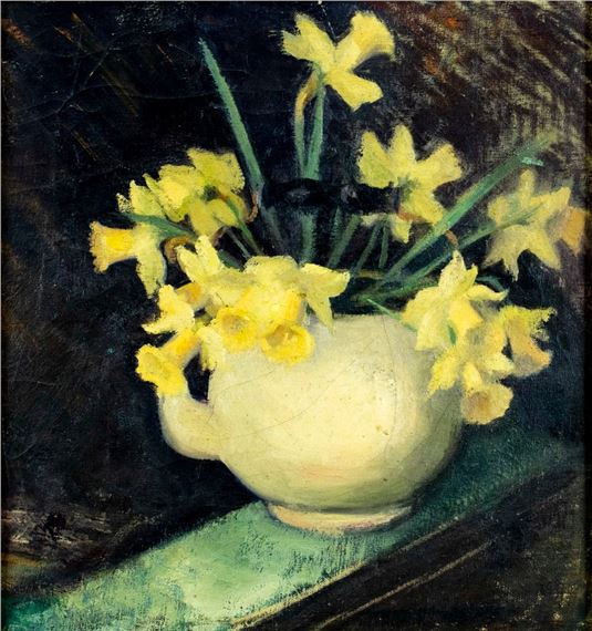 Still Life with Vase of Yellow Daffodils by American School, 19th Century, 19 century