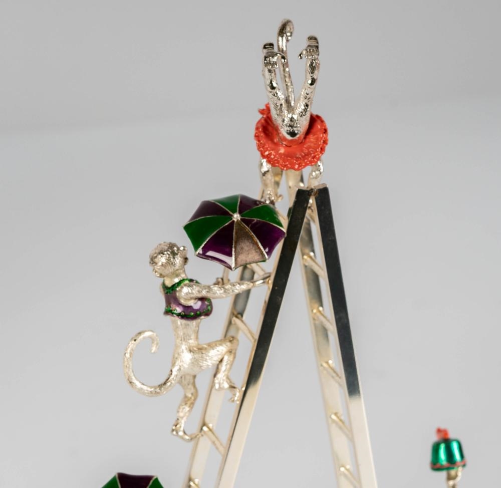 Artwork by Gene Moore, Sterling and Enamel Circus Monkey Group, Made of Sterling Silver, Enamel