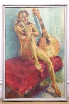 Nude Study with Lute - Frederic Bates