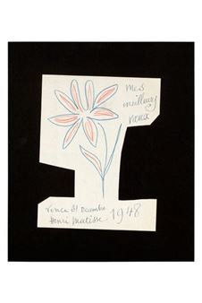 Original signed crayon drawing of a flower illustrating wishes - Henri Matisse