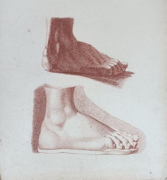 Artwork by Eugénie Raffeneau de Lille, Study of feet, Made of Red Chalk Drawing