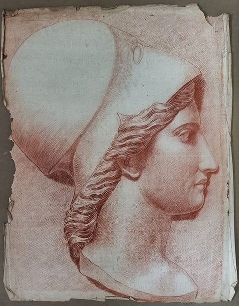 Artwork by Eugénie Raffeneau de Lille, Minerve, Made of Red Chalk Drawing