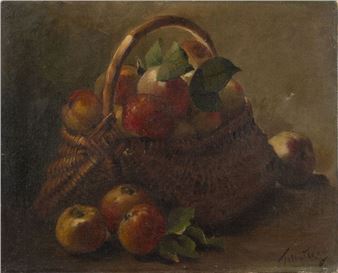 Basket of apples on an entablature - Benoist Fillatreau