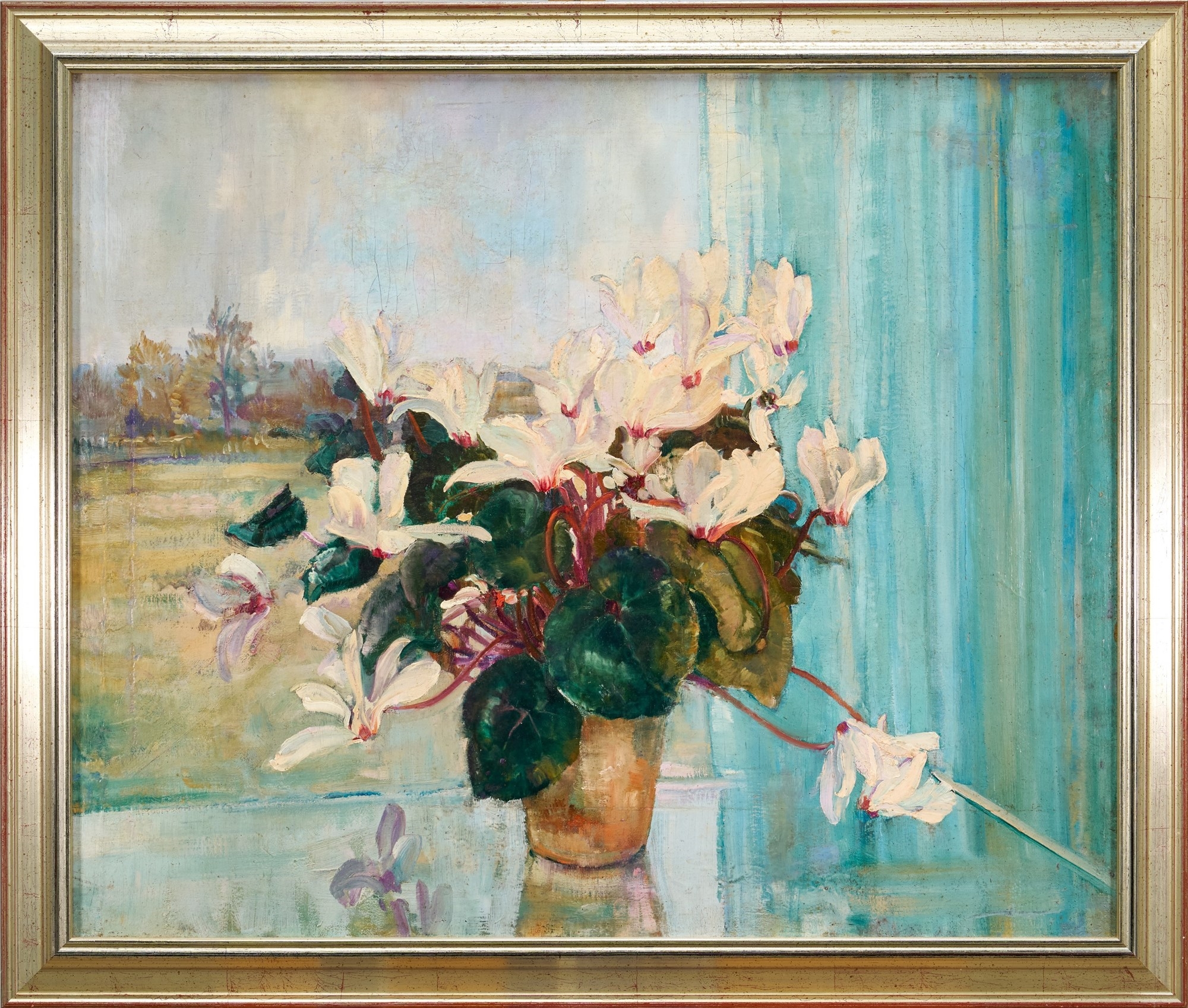 Artwork by Amy Millar Watt, Still Life Cyclamen, Made of Oil on canvas laid on board