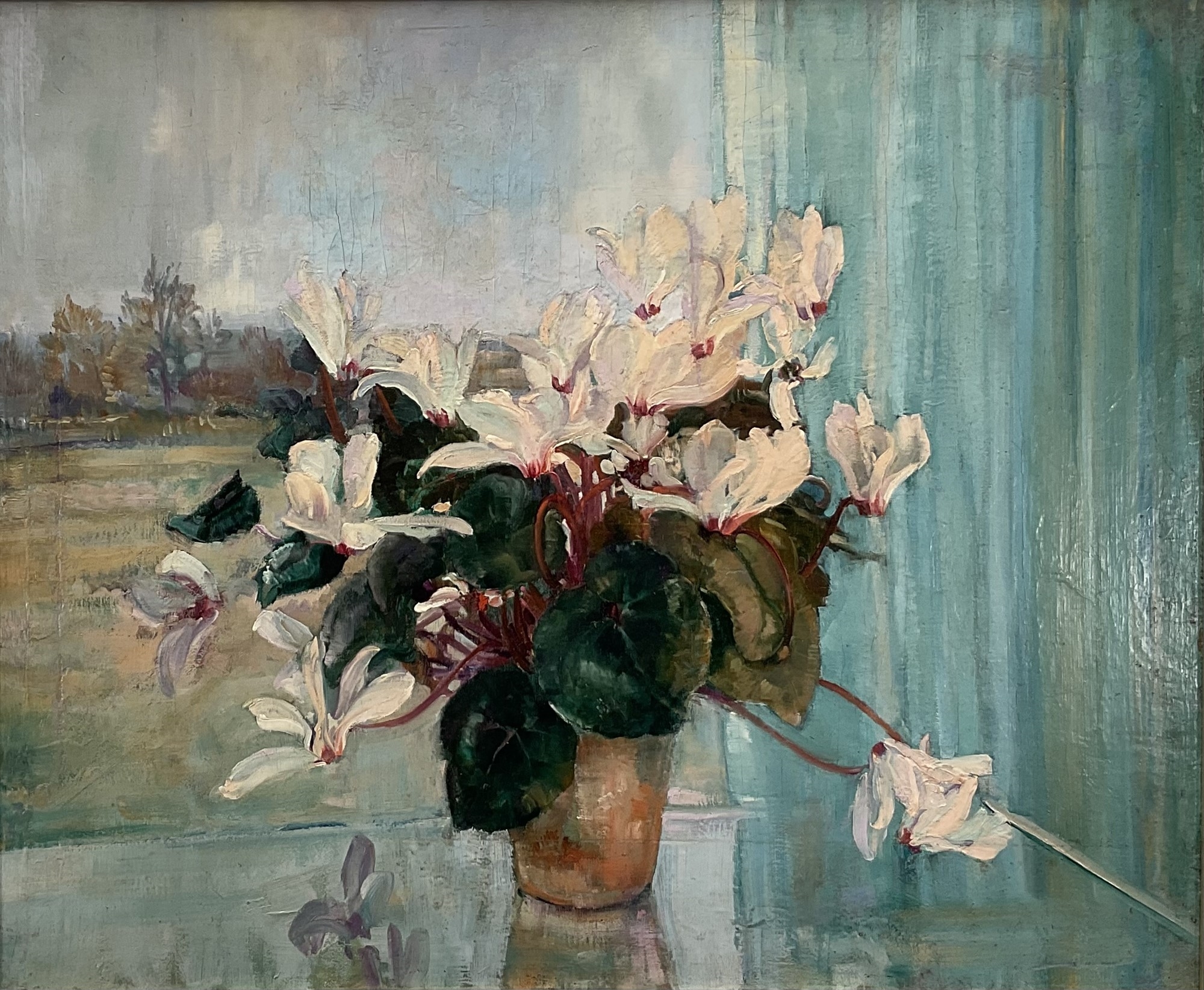 Artwork by Amy Millar Watt, Still Life Cyclamen, Made of Oil on canvas laid on board