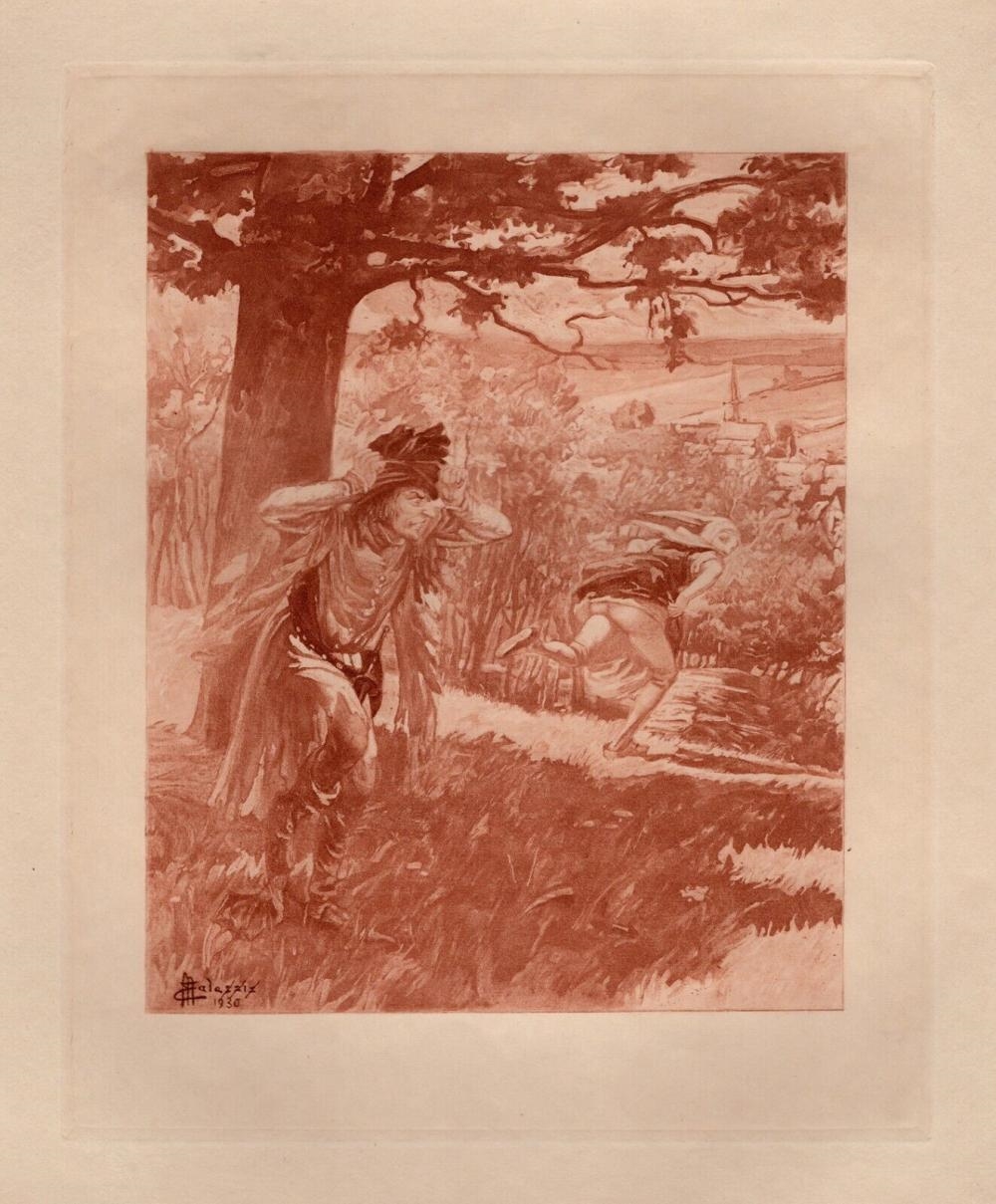 Artwork by Edmond Malassis, Caught with your Pants Down II (Pris avec votre Pantalon Baissé II, Made of Copper Plate Engraving In Red Ink On Velin Paper