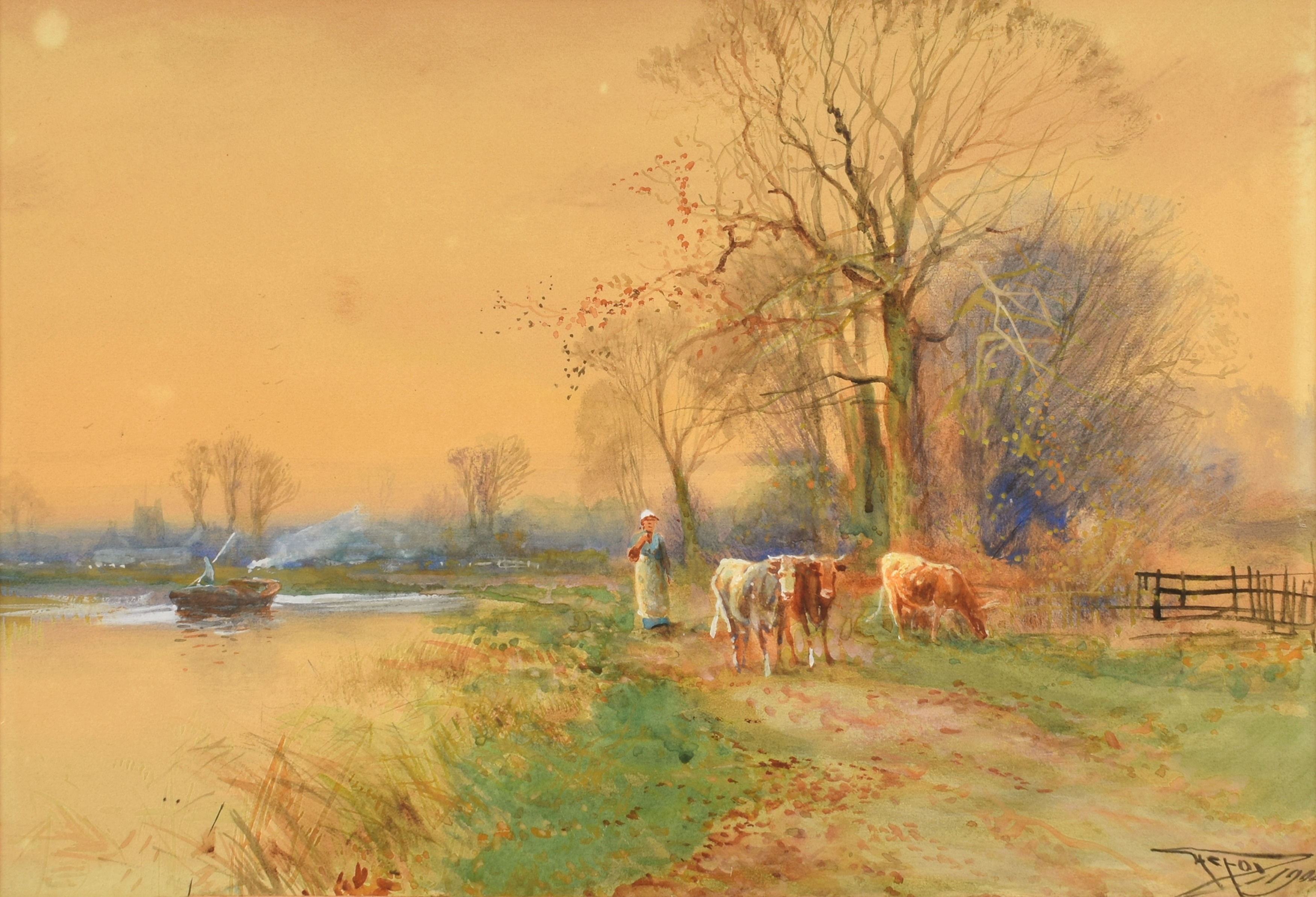 Henry Charles Fox | Rural scene with cattle (1904) | MutualArt