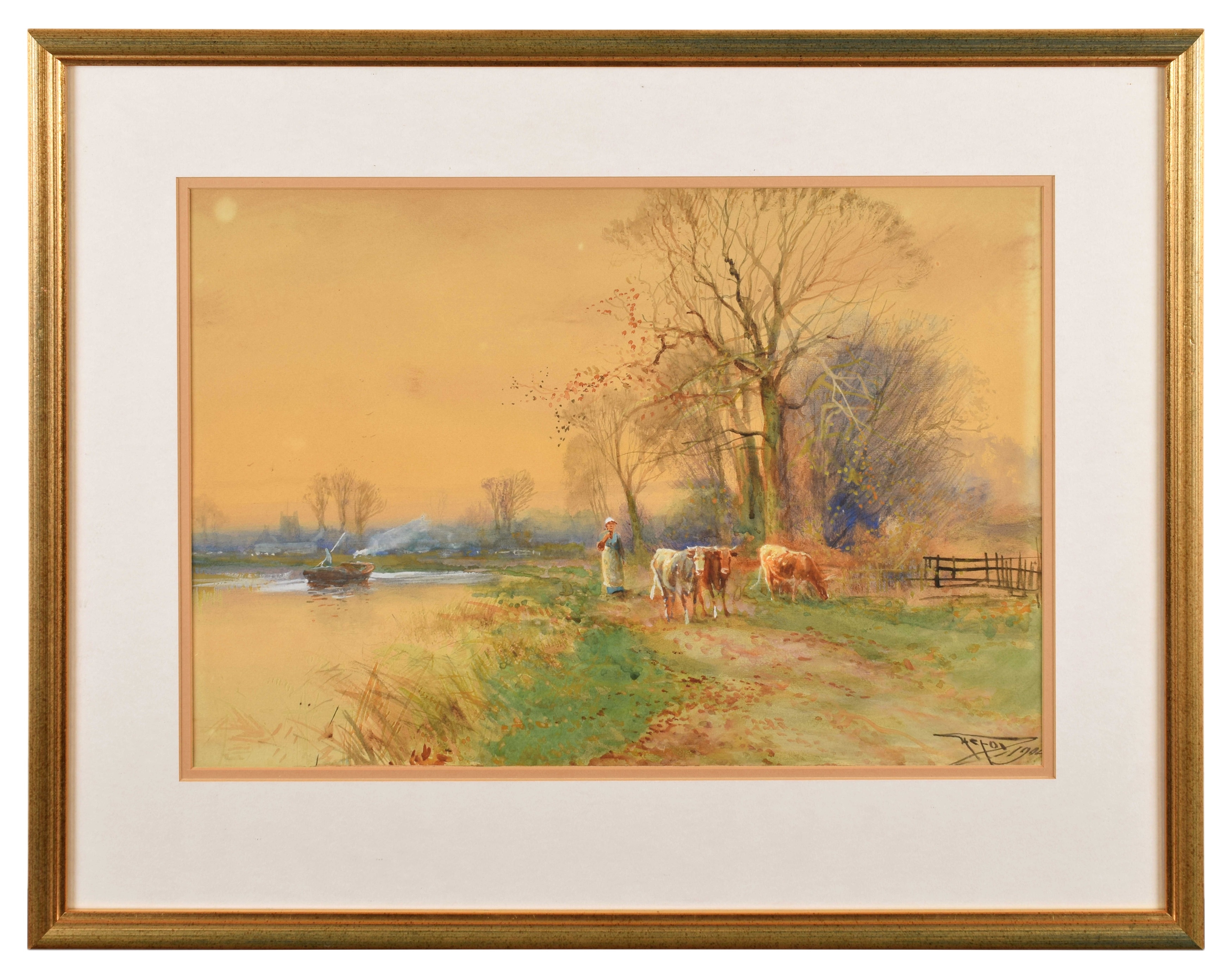 Henry Charles Fox | Rural scene with cattle (1904) | MutualArt
