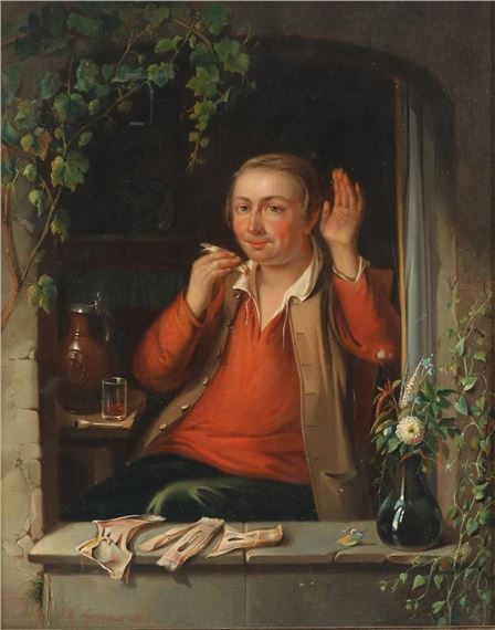 Doorkijkje met visetende man - Pieter Geerard Sjamaar