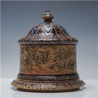 Doulton Lambeth Hannah and Arthur Barlow Cheese Dome & Plate, Ye Fable - Hannah Bolton‏ Barlow