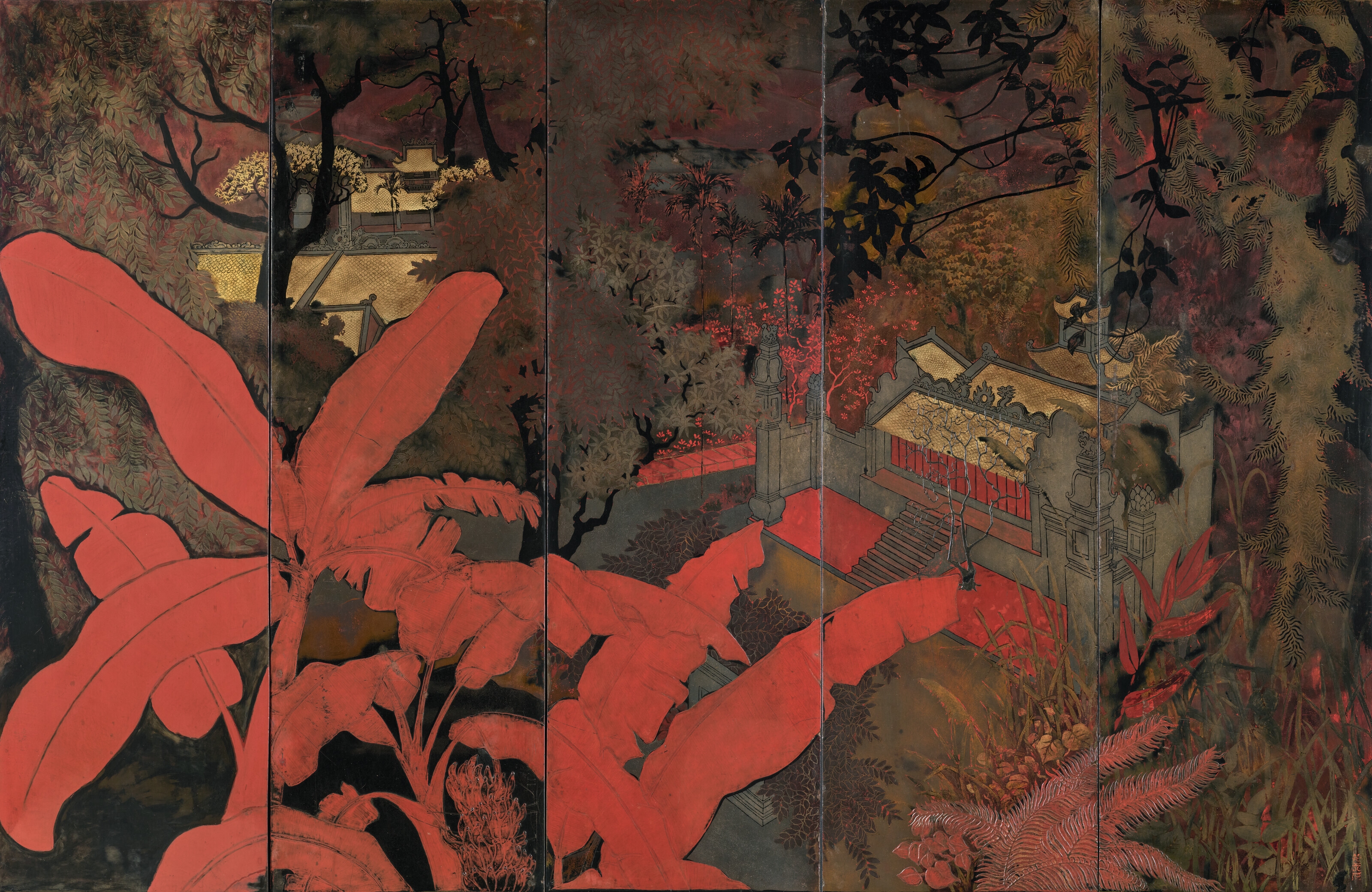 Artwork by Pham Hau, Pagode du Tonkin (Pagoda of Tonkin, Made of lacquer on panel