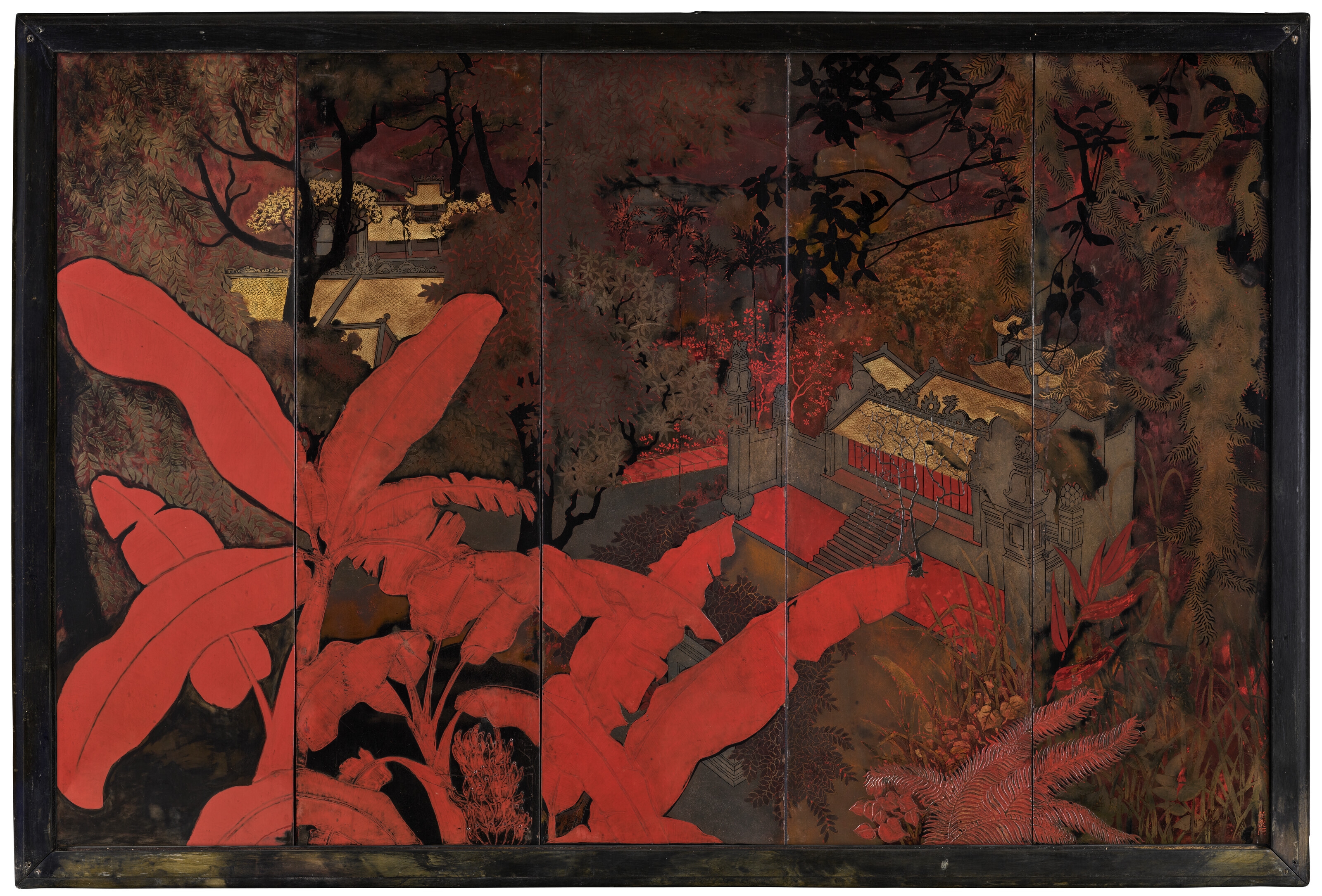 Artwork by Pham Hau, Pagode du Tonkin (Pagoda of Tonkin, Made of lacquer on panel