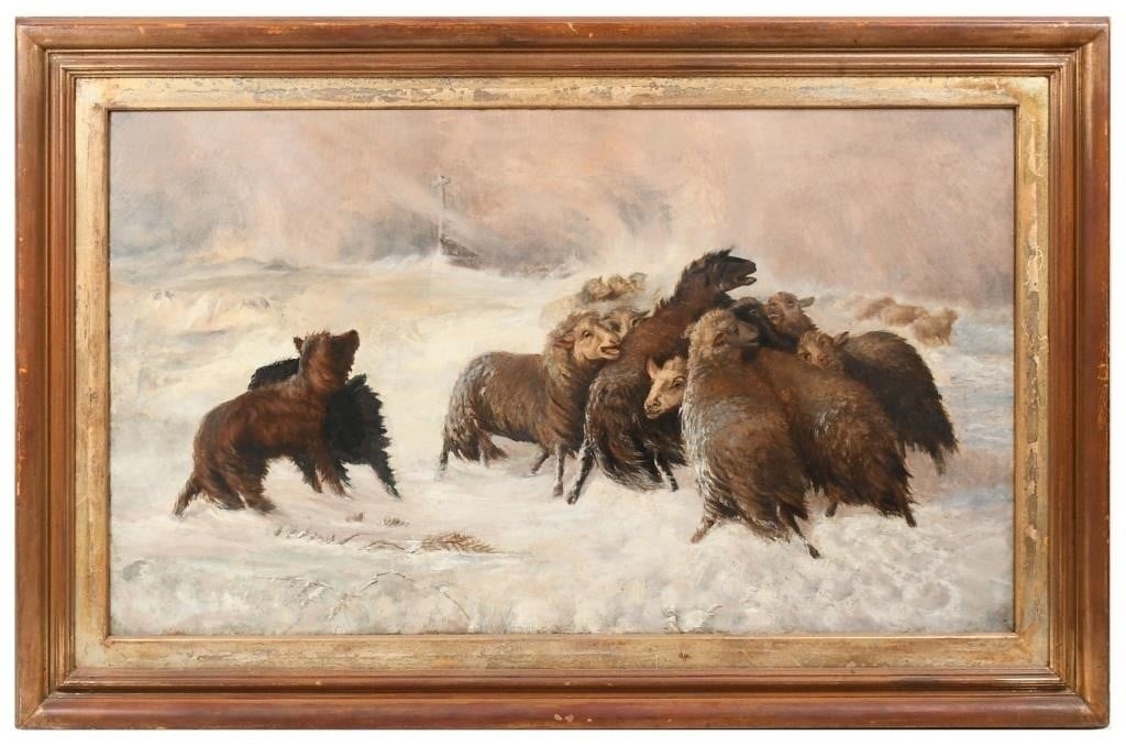 Schenck | Sheep Corralled by Dogs in a Snow-Covered Landscape | MutualArt