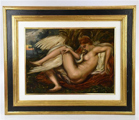 Tableau Encadré 'Echo' - Hermann Moest, Scène Érotique Forestière Vintage