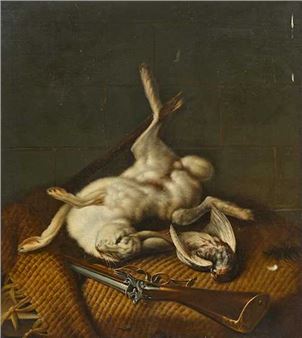 Jagdtrophäe mit Hase - Johann Friedrich Grooth