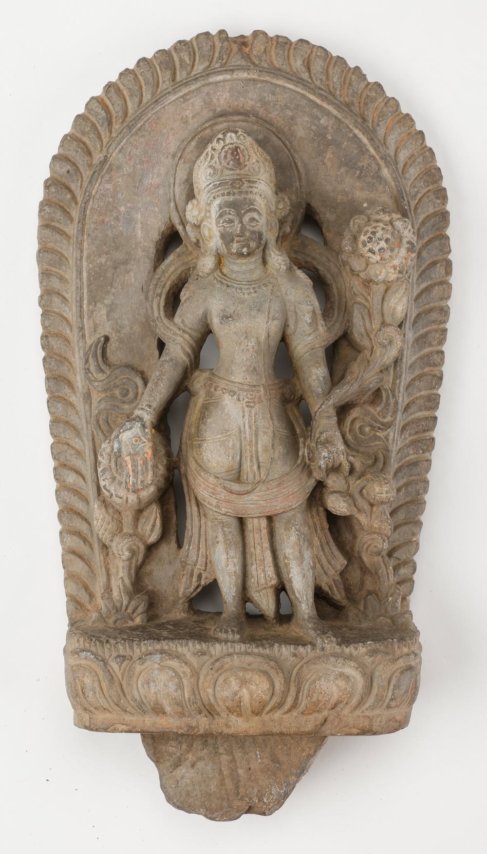 Artwork by Nepalese School, Carved Grey Stone Figure of Padmapani, Made of Grey Stone