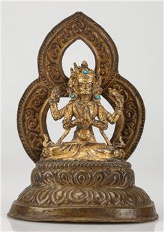 Gilt Copper Alloy Figure of Shadakshari Lokeshvara - Tibetan School, 15th Century