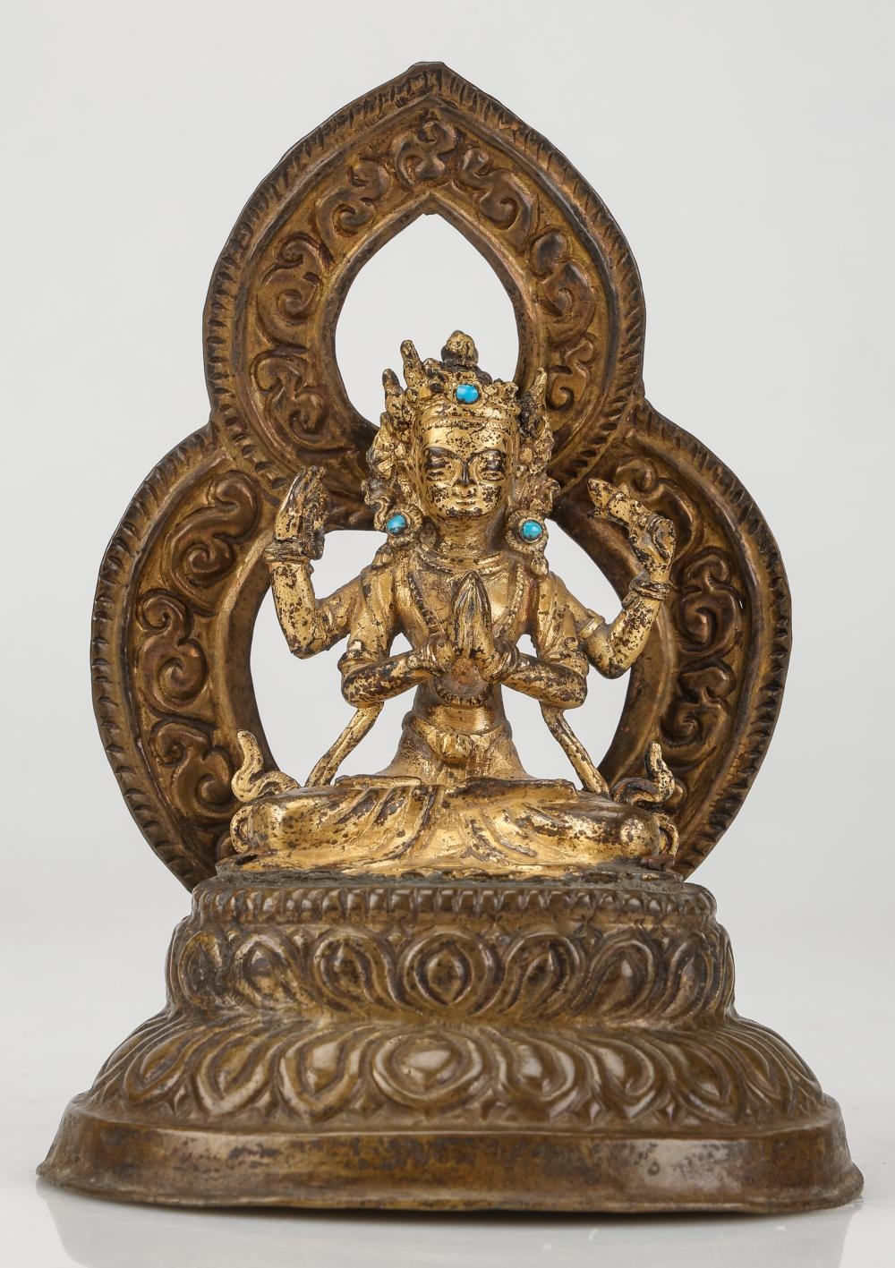 Artwork by Tibetan School, 15th Century, Gilt Copper Alloy Figure of Shadakshari Lokeshvara, Made of Gilt Copper Alloy