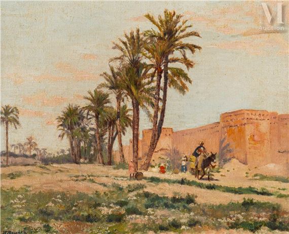 Paysage orientaliste, les abords de la palmeraie - Joseph Félix Bouchor