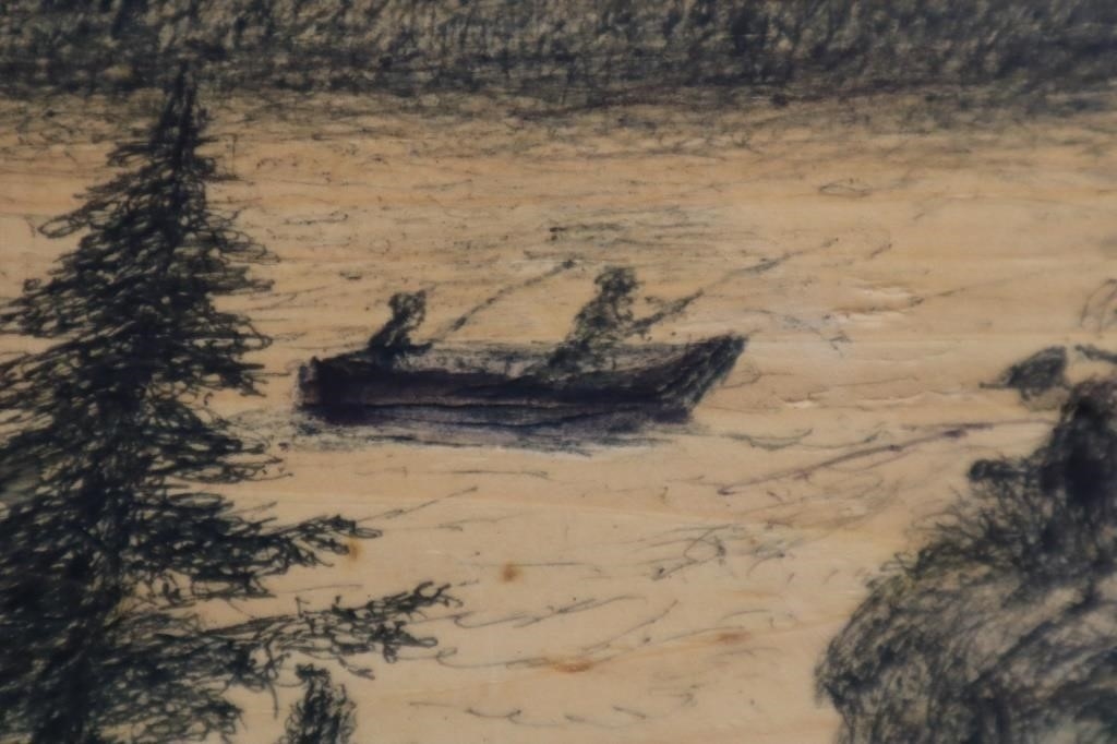 Artwork by Harold Cromwell, Nova Scotia folk art icon original ink drawing on wooden plaque, Made of Ink Drawing On Wooden Plaque