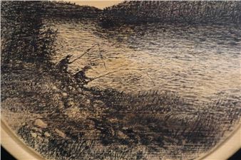 Nova Scotia folk art icon original ink drawing on wooden plaque - Harold Cromwell