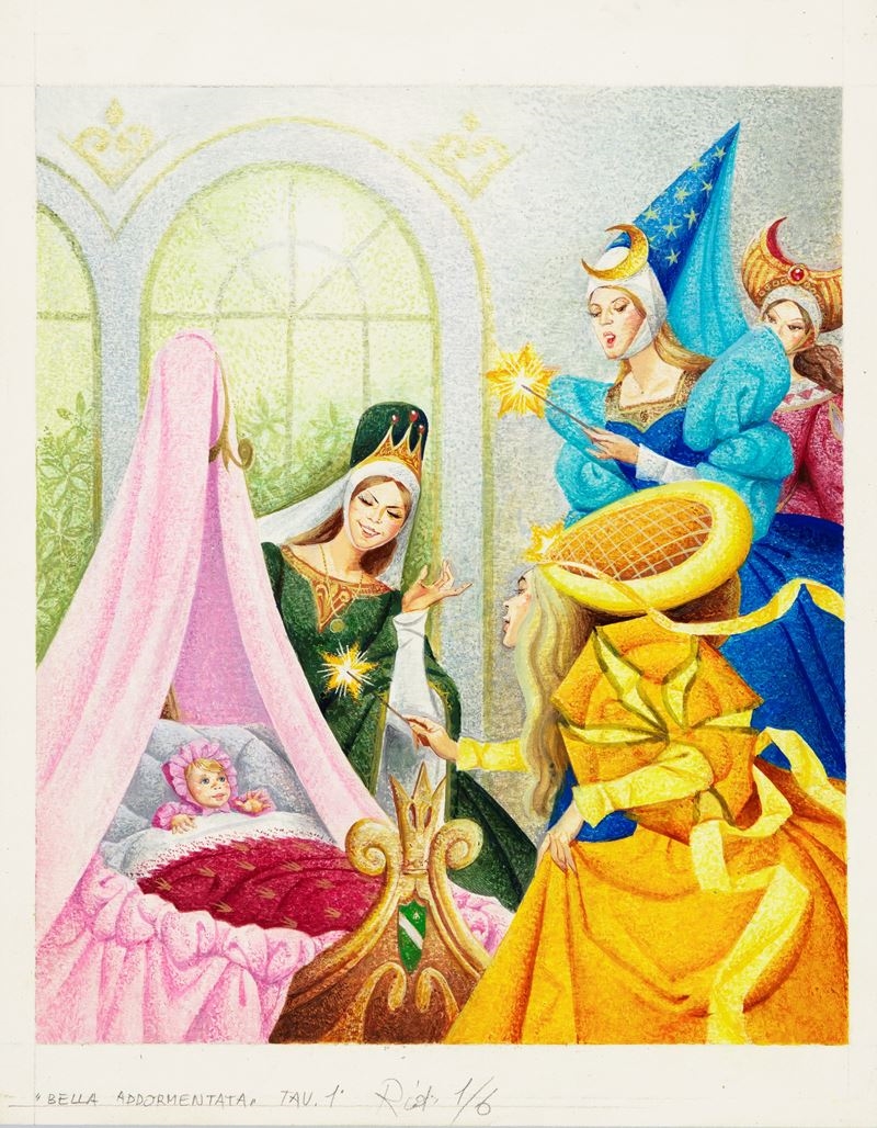 Artwork by Severino Baraldi, The Sleeping Beauty, Made of Pastels, Tempera On Cardboard