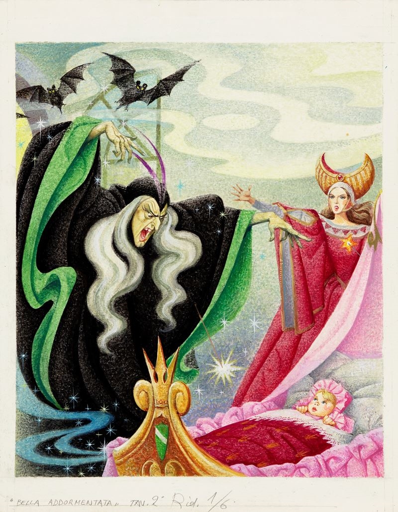 Artwork by Severino Baraldi, The Sleeping Beauty, Made of Pastels, Tempera On Cardboard