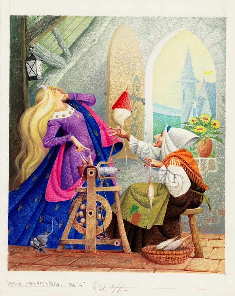 Artwork by Severino Baraldi, The Sleeping Beauty, Made of Pastels, Tempera On Cardboard