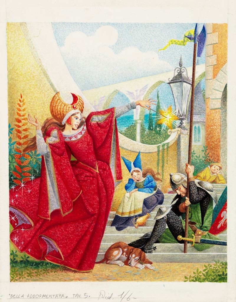 Artwork by Severino Baraldi, The Sleeping Beauty, Made of Pastels, Tempera On Cardboard