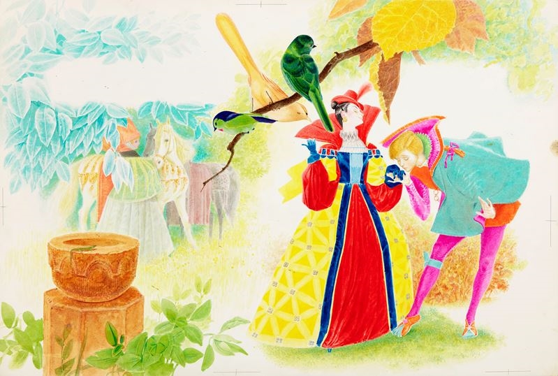 Artwork by Ugo Fontana, The Goose Girl, Made of Pastels, Tempera And Watercolor On Cardboard