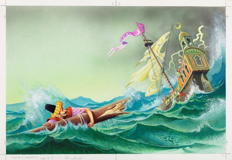 Artwork by Severino Baraldi, Sinbad the Sailor, Made of Tempera On Thin Cardboard