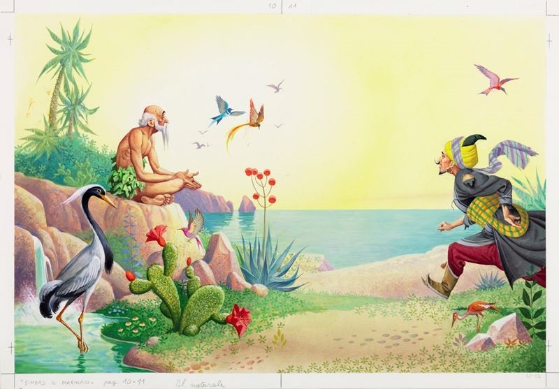 Artwork by Severino Baraldi, Sinbad the Sailor, Made of Tempera On Thin Cardboard