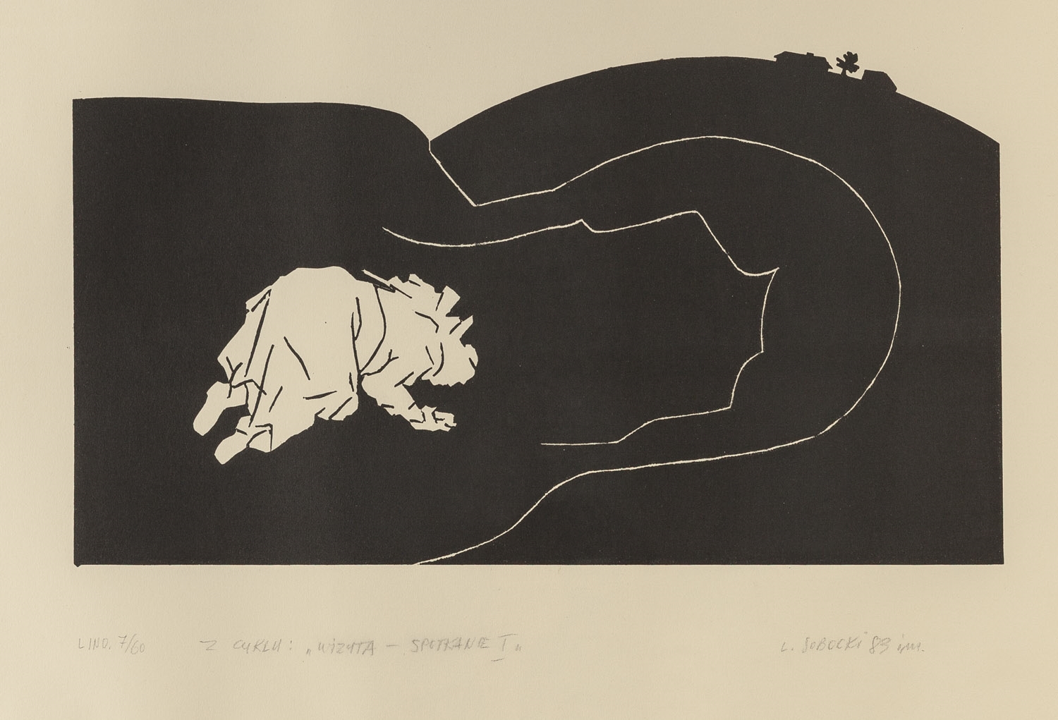 Artwork by Leszek Sobocki, Z cyklu: "Wizyta - Spotkanie I, Made of Linoryt/Papier