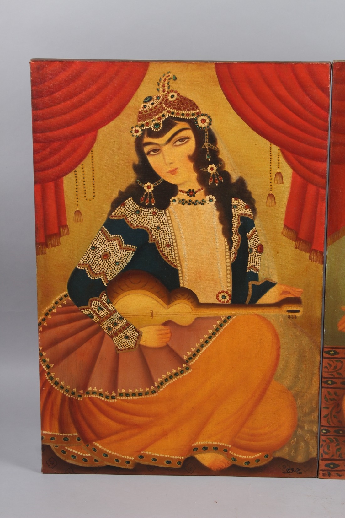 Artwork by Persian School, TWO FINE PERSIAN QAJAR STYLE OIL PAINTINGS ON CANVAS, Made of Oil On Canvas