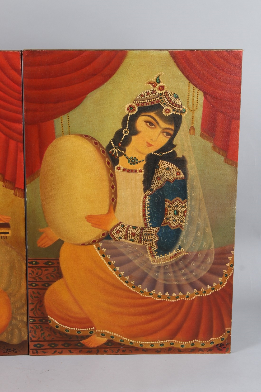 Artwork by Persian School, TWO FINE PERSIAN QAJAR STYLE OIL PAINTINGS ON CANVAS, Made of Oil On Canvas