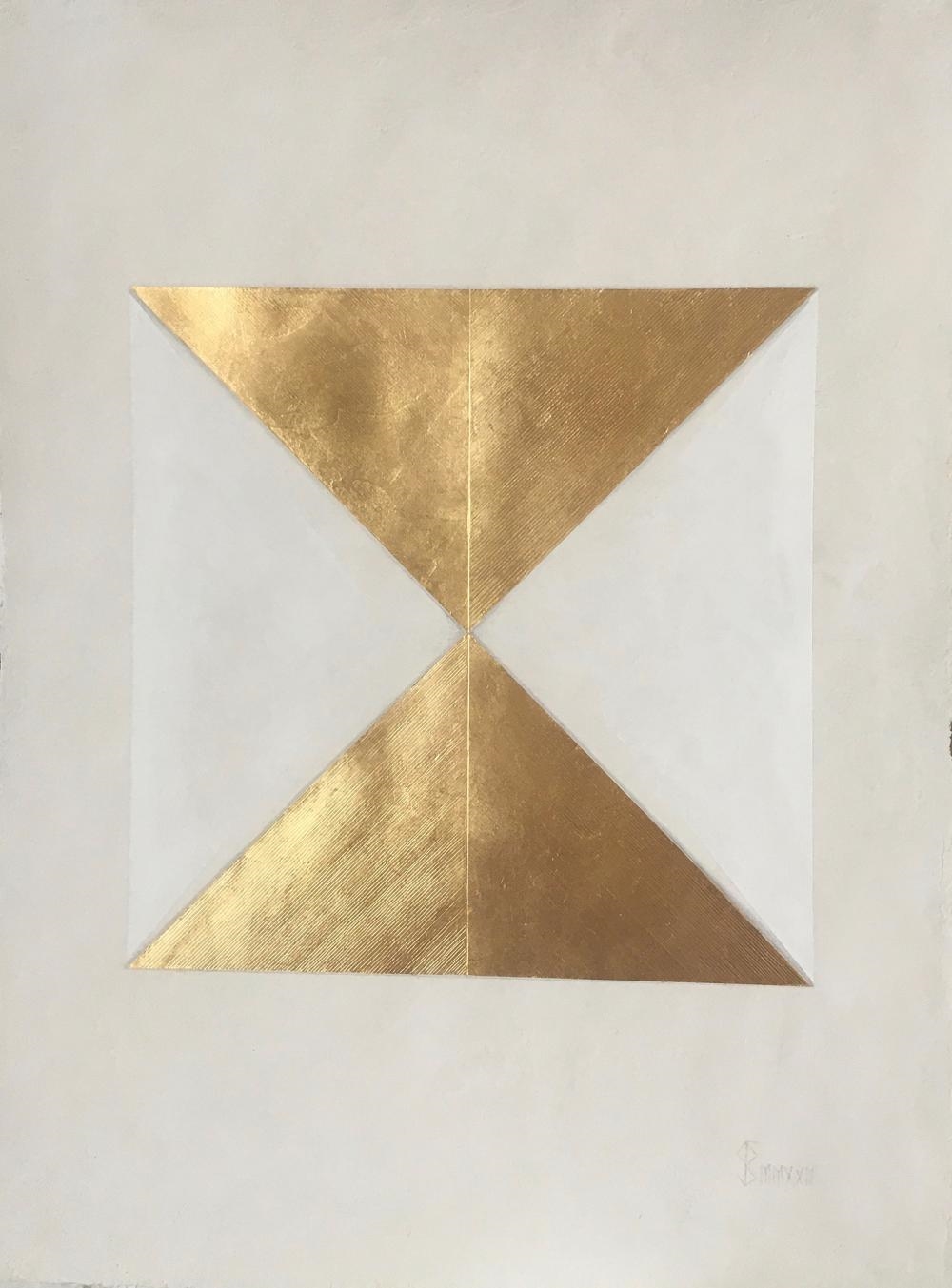 Artwork by Florina Sbircea, The Tree, Made of Acrylic And 24K Gold Leaf On Arches Paper