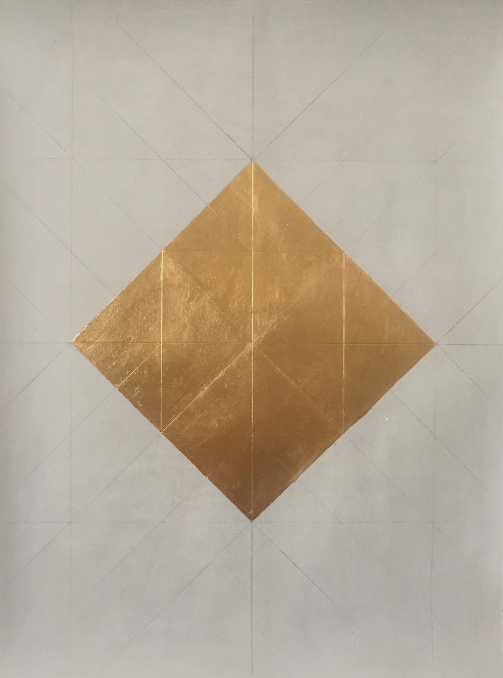Artwork by Florina Sbircea, The Stone, Made of Acrylic And 24K Gold Leaf On Arches Paper