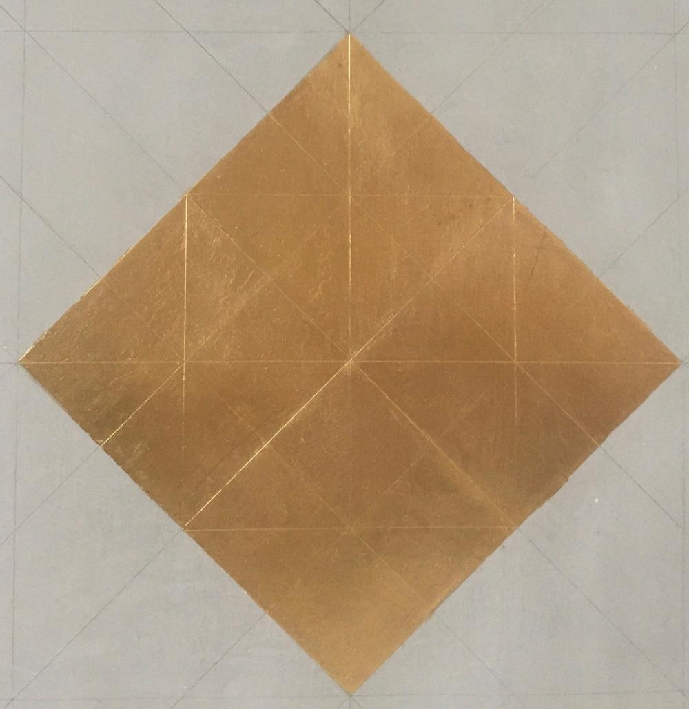 Artwork by Florina Sbircea, The Stone, Made of Acrylic And 24K Gold Leaf On Arches Paper