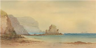a sea view with a rocky outcrop - James Swinton Diston
