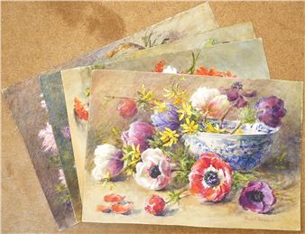 Set of four original watercolours for postcard designs - Annie L. Pressland